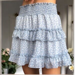 Altard State floral ruffle mini skirt light blue, white  lightweight flowy - S